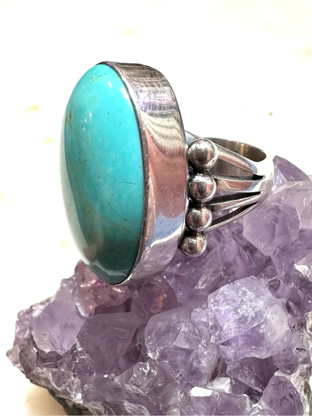 Navajo Ray Tafoya Native American Turquoise Cabochon Sterling Silver Ring